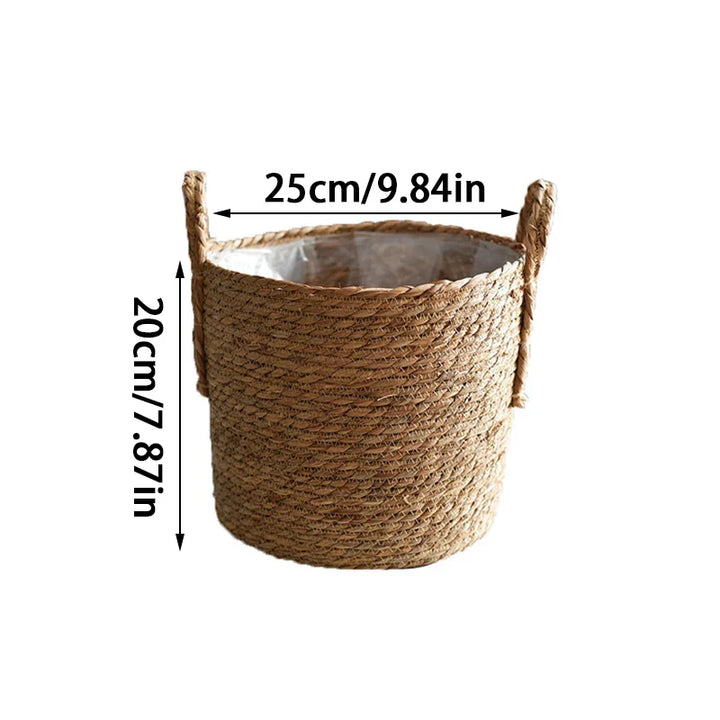 Plant Basket, Plant Baskets Indoor with Plastic Liner, Water Hyacinth Woven Planters Flower Basket, Planter Basket for Rustic Boho Home Farmhouse Floor Potted Pots Decor