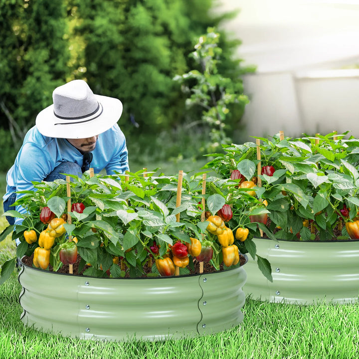 9'' Tall Aluzinc Metal Raised Gardening Bed 30'' round - Outdoor Garden Planter Box for Vegetable, Flower, Herb - Olive Green (Set of 2)