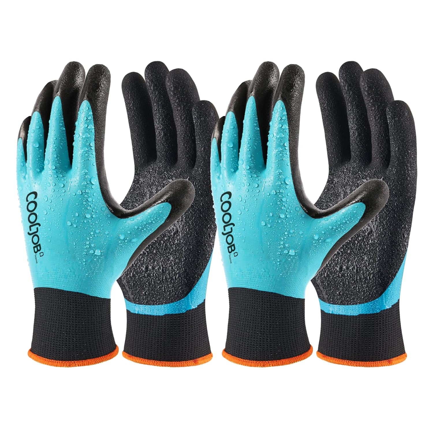 Waterproof Gardening Work Gloves with Grip for Women & Men, Double Rubber Coated for Garden Yard Outdoor Construction Worker, Blue Large Size 2 Pairs