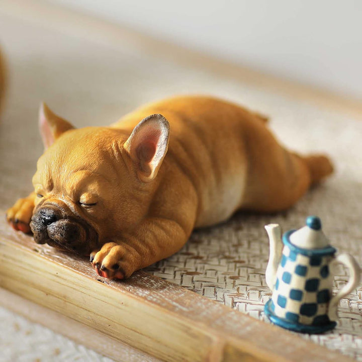 Outdoor Patio Garden Sculpture-Statue Decor - Cute French Bulldog Puppy Statue Pet Memorial Figurine Gift, Lying Sleeping Frenchie for Indoor Outdoor Porch Yard Lawn Decoration (9.6” Sleeping B)