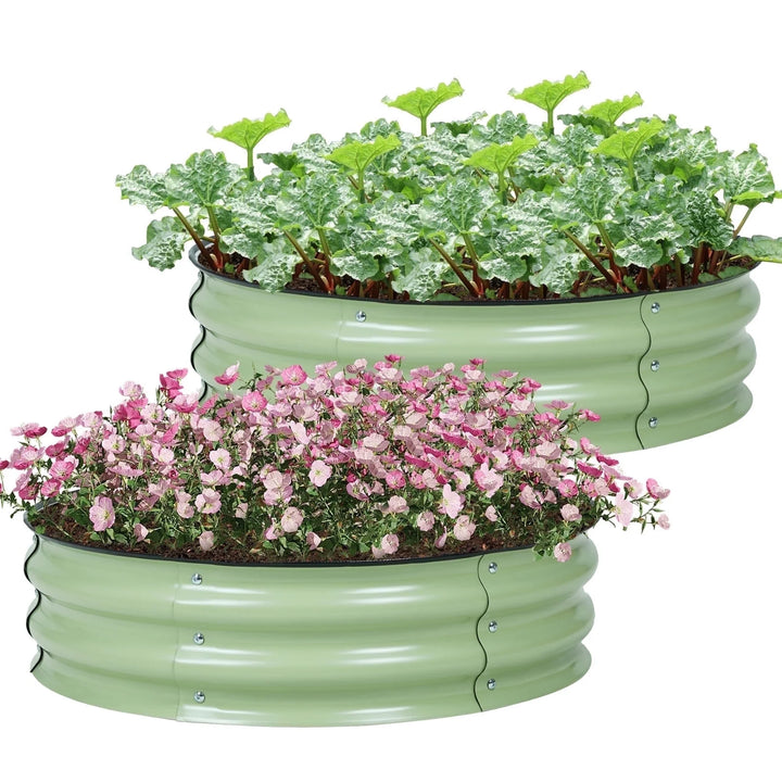 9'' Tall Aluzinc Metal Raised Gardening Bed 30'' round - Outdoor Garden Planter Box for Vegetable, Flower, Herb - Olive Green (Set of 2)