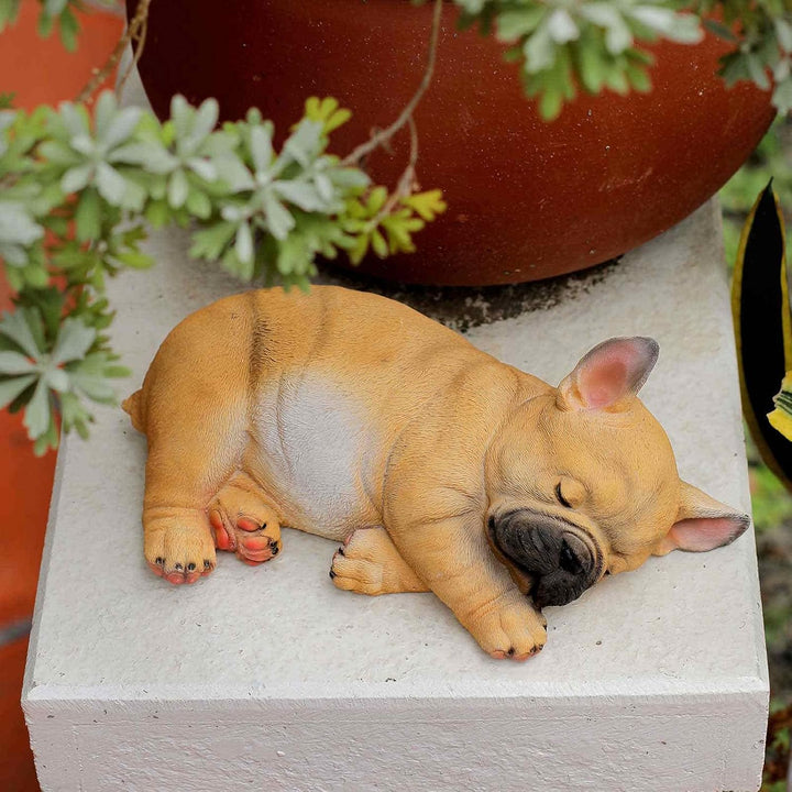 Outdoor Patio Garden Sculpture-Statue Decor - Cute French Bulldog Puppy Statue Pet Memorial Figurine Gift, Lying Sleeping Frenchie for Indoor Outdoor Porch Yard Lawn Decoration (10.4”Sleeping A)