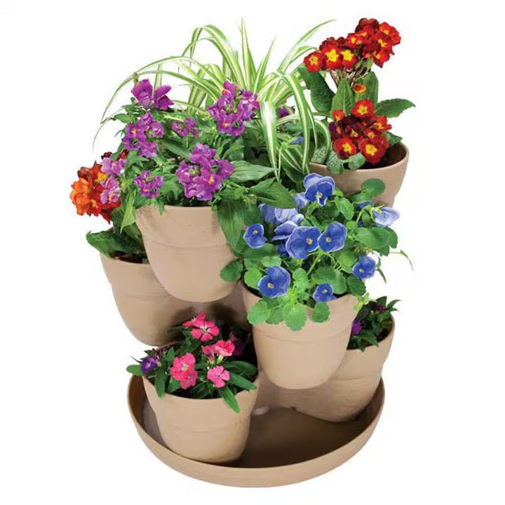 13 In. 3-Tier Resin Flower and Herb Vertical Gardening Planter in Sand