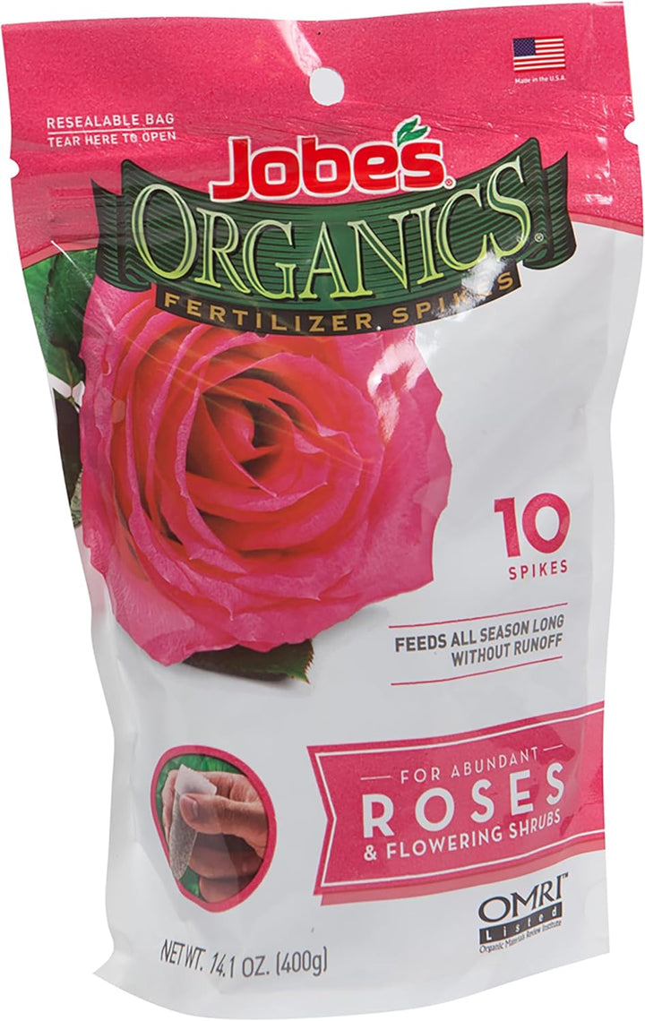 Rose Fertilizer Spikes, Organic Plant Fertilizer for Rose, Hydrangea, Hibiscus, Azalea, and Other Flowering Shrubs, 10 Count