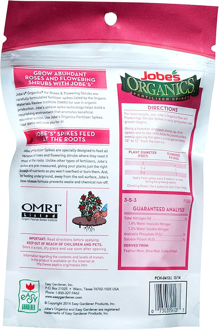 Rose Fertilizer Spikes, Organic Plant Fertilizer for Rose, Hydrangea, Hibiscus, Azalea, and Other Flowering Shrubs, 10 Count