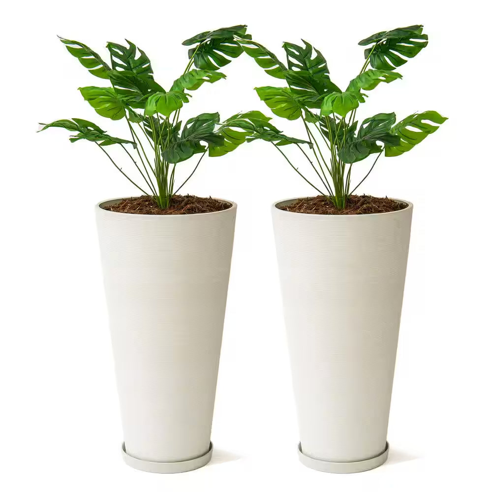 28 In. Tall Modern round Planter, Tapered Floor Planter for Indoor and Outdoor, Patio Decor, Set of 2, White