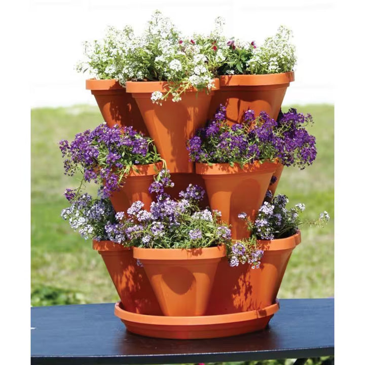 12 In. X 5.5 In. Terracotta Plastic Vertical Stackable Planter (3-Pack)