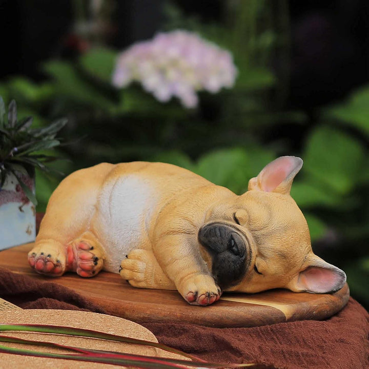 Outdoor Patio Garden Sculpture-Statue Decor - Cute French Bulldog Puppy Statue Pet Memorial Figurine Gift, Lying Sleeping Frenchie for Indoor Outdoor Porch Yard Lawn Decoration (10.4”Sleeping A)